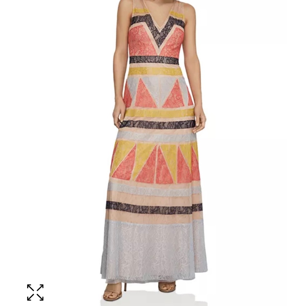 BCBGMAXAZRIA
Color-Block Lace-Appliqué Maxi Dress